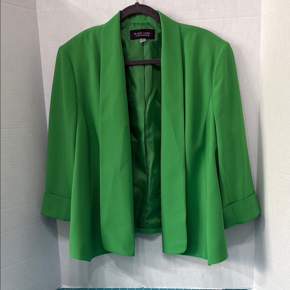 Evan-Picone Black Label Lime Green Open Front 3/4 Sleeve Blazer Workwear Size 18 - Picture 1 of 10